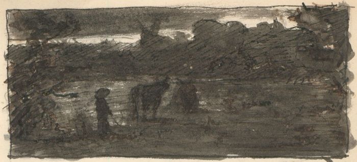 George Willoughby Maynard NA (1843-1923) - Pen and Ink Drawing, Farmer and Cows