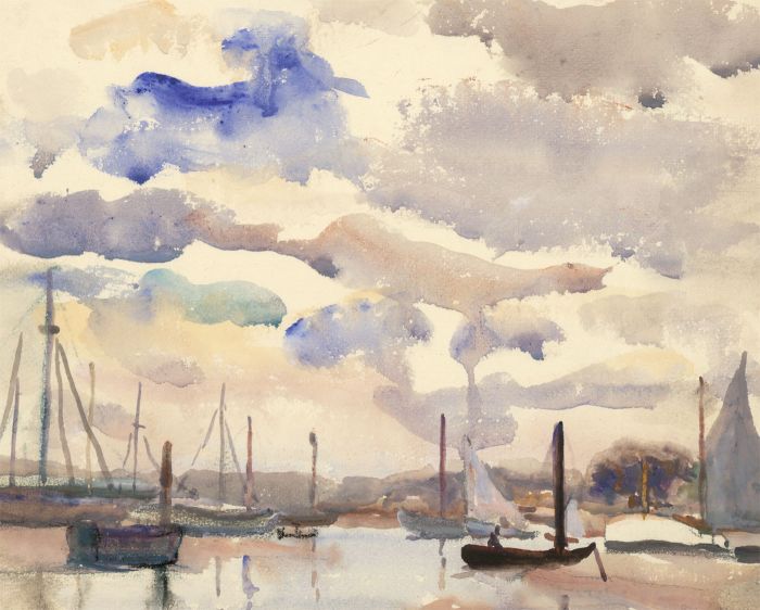 Jean Dryden Alexander (1911-1994) - 1949 Gouache, Boats at Bursledon