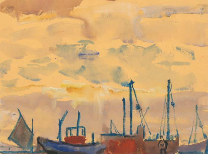 Jean Dryden Alexander (1911-1994) - Watercolour, Boats in a Harbour