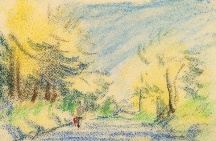 Jean Dryden Alexander (1911-1994) - Two 1977 Pastels, Landscapes with Figures