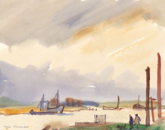 Jean Dryden Alexander (1911-1994) - 20th Century Gouache, Figures in a Landscape