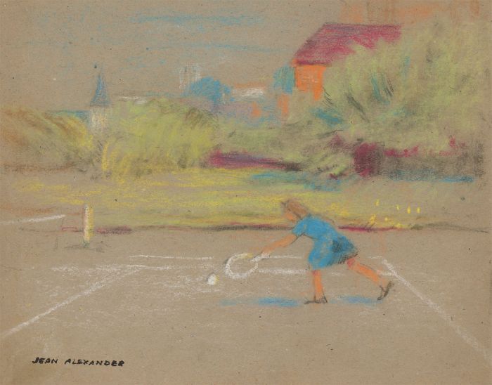 Jean Dryden Alexander (1911-1994) - Mid 20th Century Pastel, Girl Playing Tennis