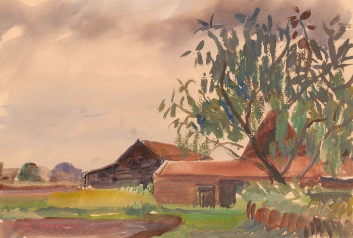 Jean Dryden Alexander (1911-1994) - 1986 Gouache, Oak Farm, Rushall
