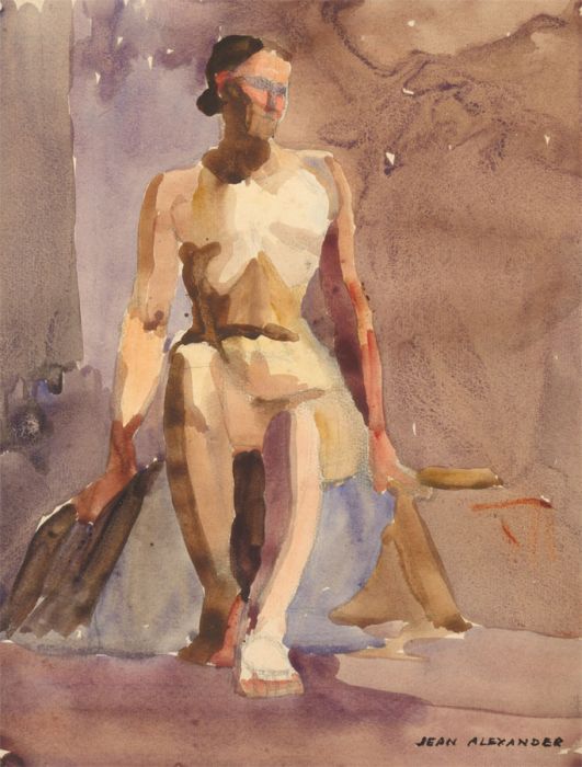 Jean Dryden Alexander (1911-1994) - Signed Watercolour, Seated Female Nude
