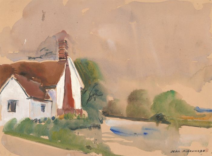 Jean Dryden Alexander (1911-1994) - Signed Gouache, Cottage by a Lake