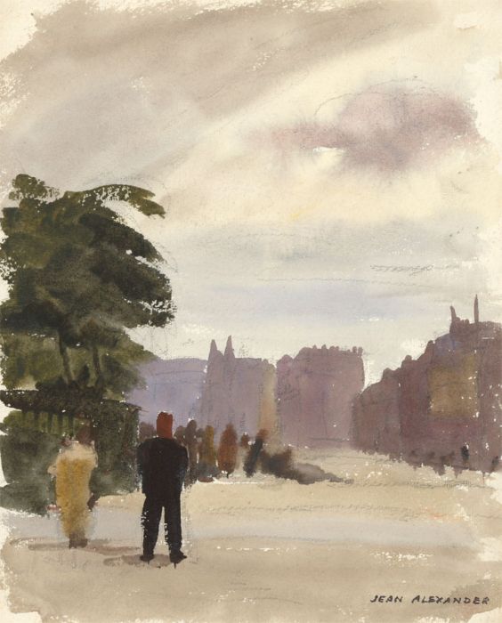 Jean Dryden Alexander (1911-1994) - Watercolour, Figures in a Street
