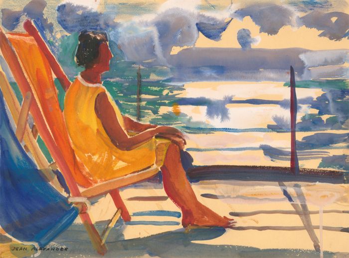 Jean Dryden Alexander (1911-1994) - Signed 1970 Gouache, Woman in Deckchair