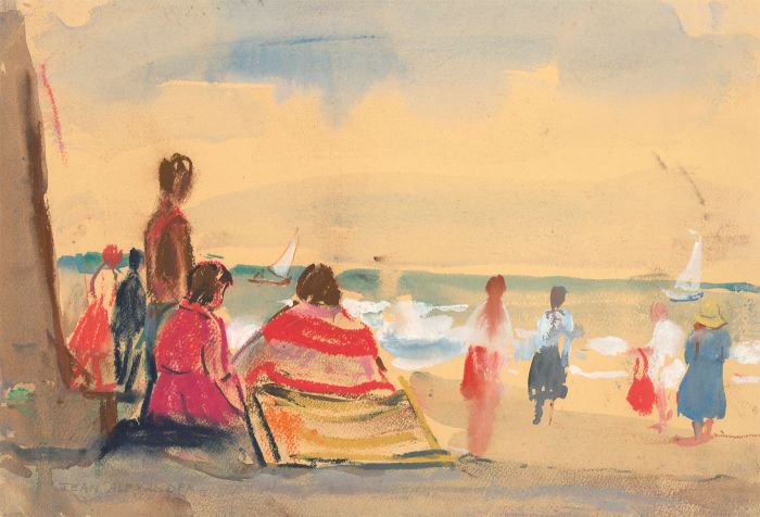 Jean Dryden Alexander (1911-1994) - 1958 Gouache, By the Sea, Veules-les-Roses