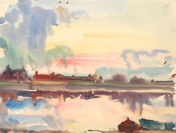 Jean Dryden Alexander (1911-1994) - 1963 Gouache, Sunset Kings Lynn