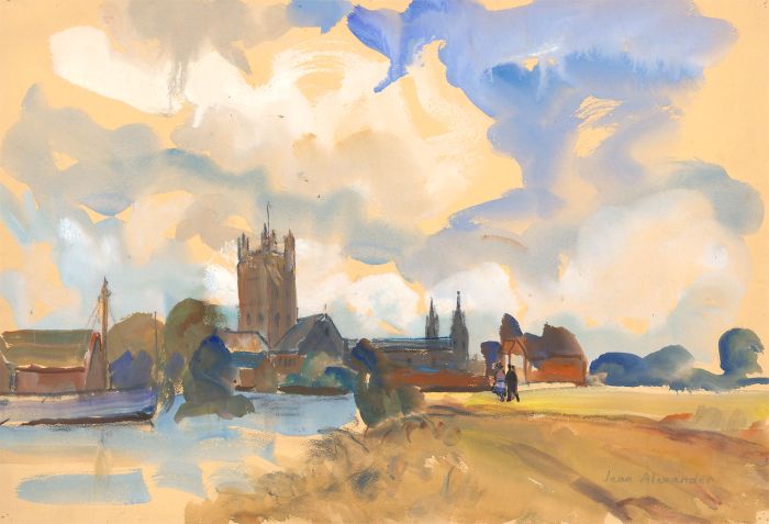 Jean Dryden Alexander (1911-1994) - Mid 20th Century Gouache, Tewkesbury Abbey