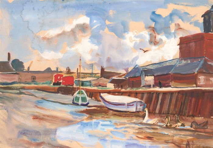 Jean Dryden Alexander (1911-1994) - Signed 1963 Gouache, Harbour with Swans