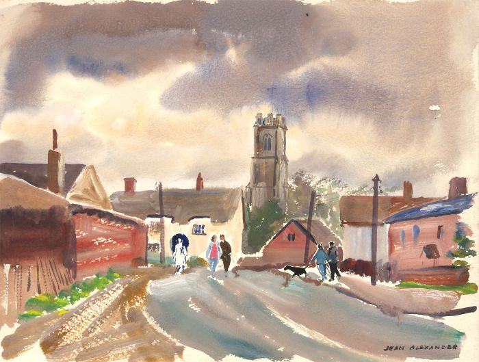 Jean Dryden Alexander (1911-1994) - Signed 1978 Gouache, Village with Figures