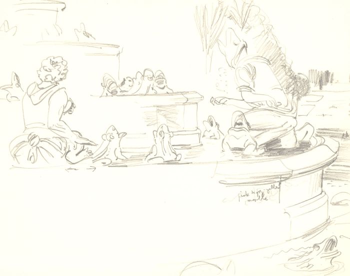 Glyn Morgan (1926-2015) - Set of Four Graphite Drawings, Frog Fountain