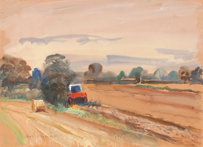 Jean Dryden Alexander (1911-1994) - 1987 Watercolour, Ploughing the Bean Field