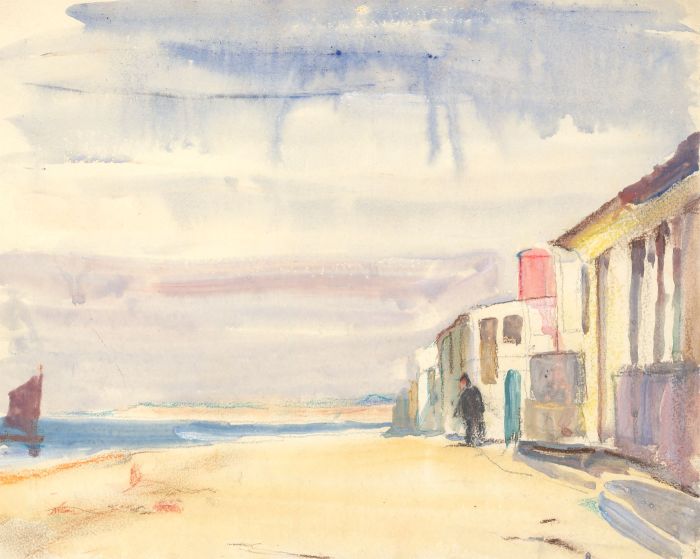 Jean Dryden Alexander (1911-1994) - Watercolour, Beach Scene with Figure