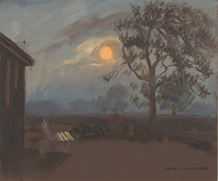 Jean Dryden Alexander (1911-1994) - 1984 Gouache, Moonrise over a Garden