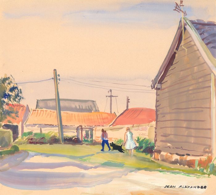 Jean Dryden Alexander (1911-1994) - 1983 Gouache, Farmyard with Figures