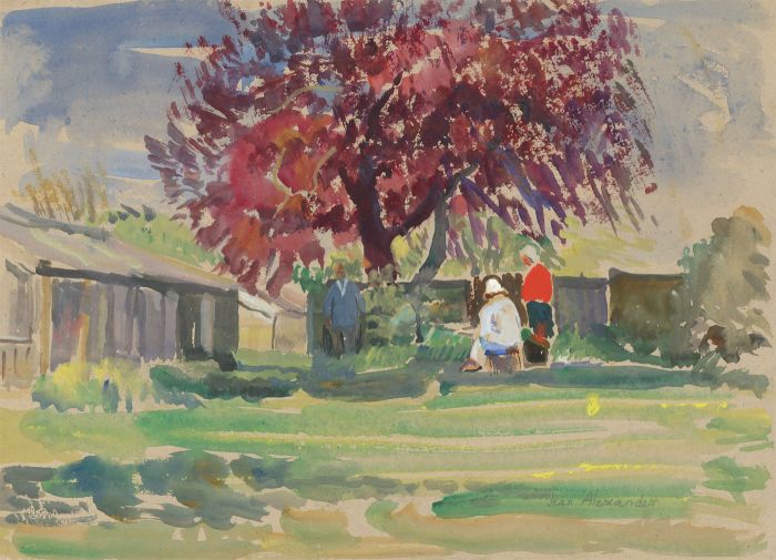 Jean Dryden Alexander (1911-1994) - Signed 1993 Gouache, Artist in a Garden