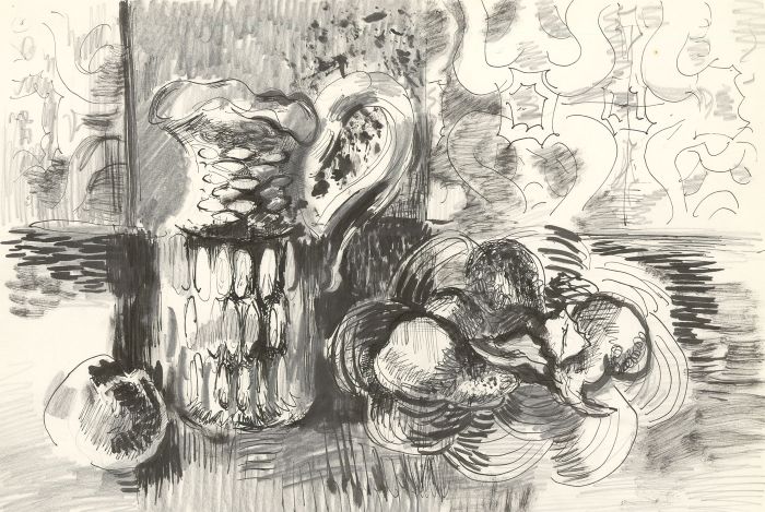 Glyn Morgan (1926-2015) - Pen and Ink Drawing, Still Life with Fruit and Jug