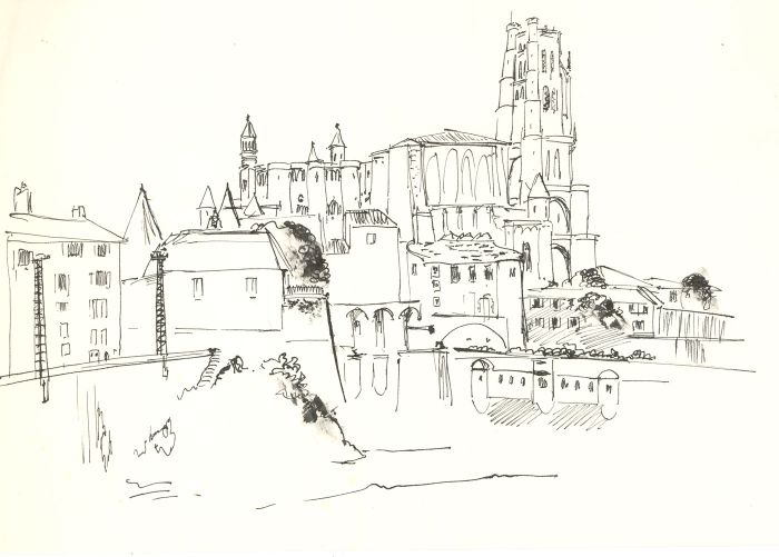 Glyn Morgan (1926-2015) - Pen and Ink Drawing, Cityscape with Cathedral