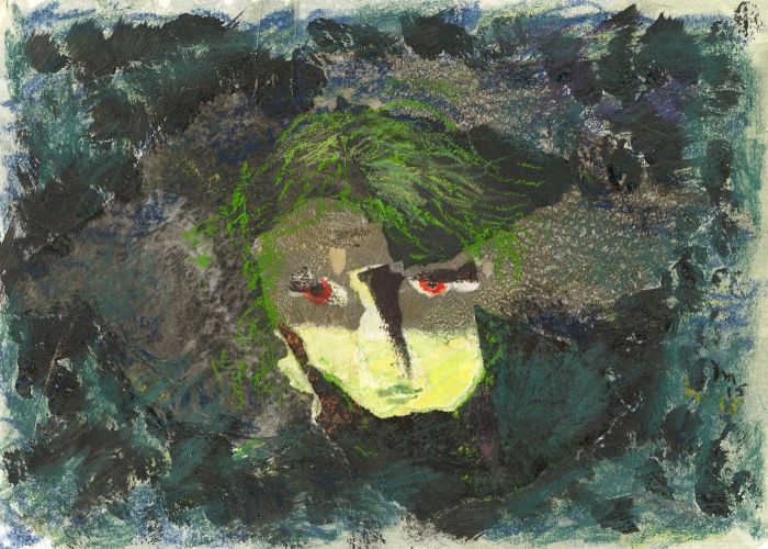 Glyn Morgan (1926-2015) - 2015 Mixed Media, Surreal Green Portrait