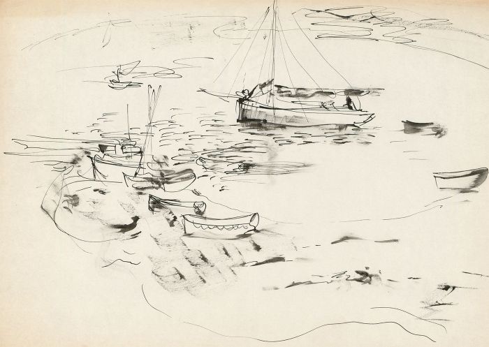 Glyn Morgan (1926-2015) - Set of Three Mid Pen and Ink Drawing, Harbour Scenes