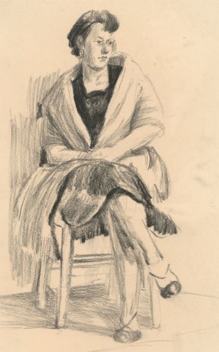 Jean Dryden Alexander (1911-1994) - Charcoal Drawing, Seated Woman in Shawl