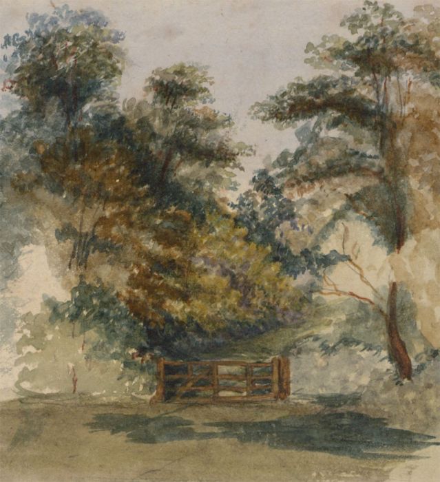 Bertha Gibbons - 1873 Watercolour, Gated Forest Path