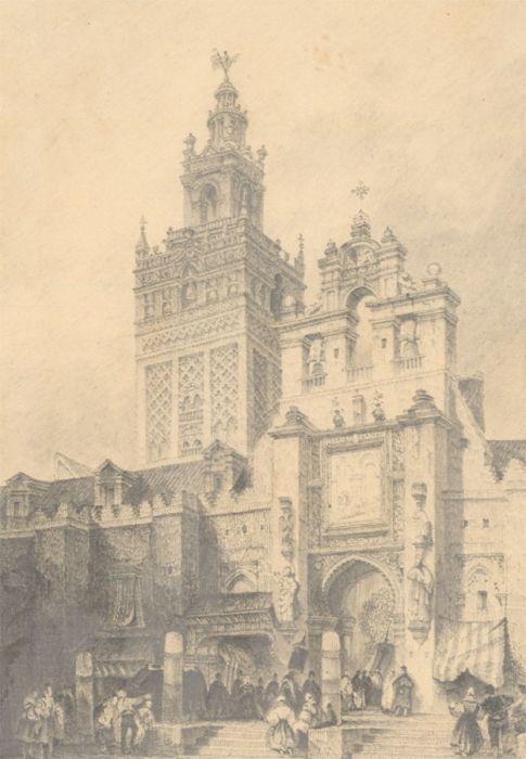 Very Fine Mid 19th Century Graphite Drawing - Cathedral of Seville