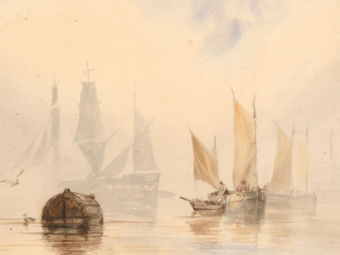 Very Fine Mid 19th Century Watercolour - Seascape with Fishing Boats