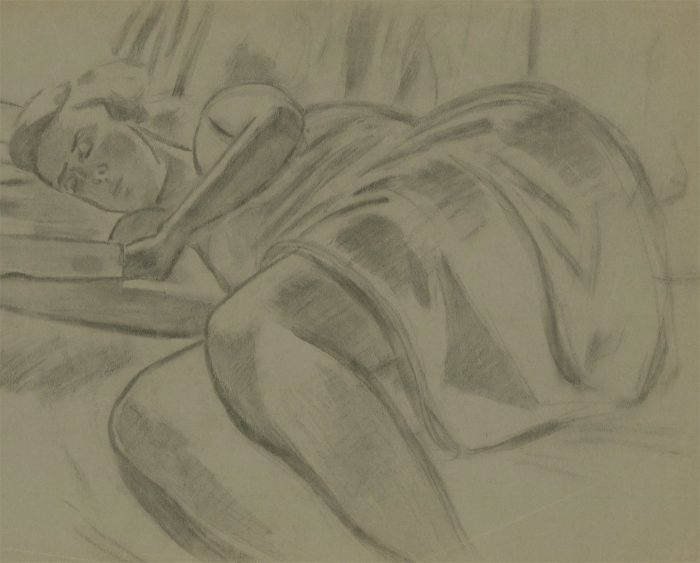 Maurice Feild (1905-1988) - Double Sided Charcoal Drawing, Woman in an Interior