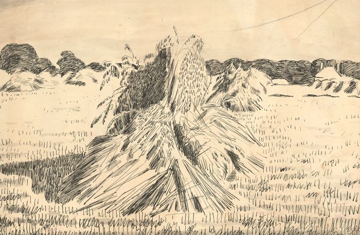 Maurice Feild (1905-1988) - Mid 20th Century Pen and Ink Drawing, Haystacks