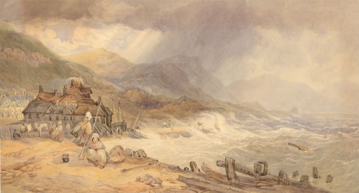 19th Century Watercolour - Fishing Village