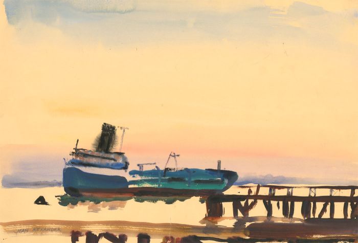 Jean Dryden Alexander (1911-1994) - Signed 1968 Gouache, Boat at Harbour