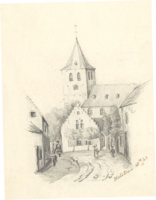 Five Dutch School 19th Century Graphite Drawings - Church Scenes