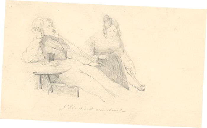 Five Dutch School 19th Century Graphite Drawings - Genre Figure Scenes