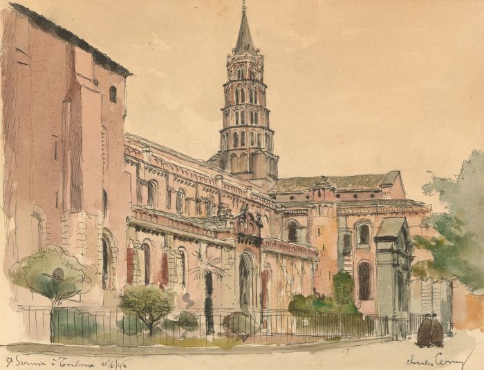 Charles Cerny (1892-1965) - Signed 1946 Pen and Ink Drawing, St Sernin Toulouse