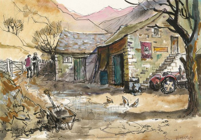 Brian Weaver - Bristol Savages 2016 Pen and Ink Drawing, Farm in the Mountains