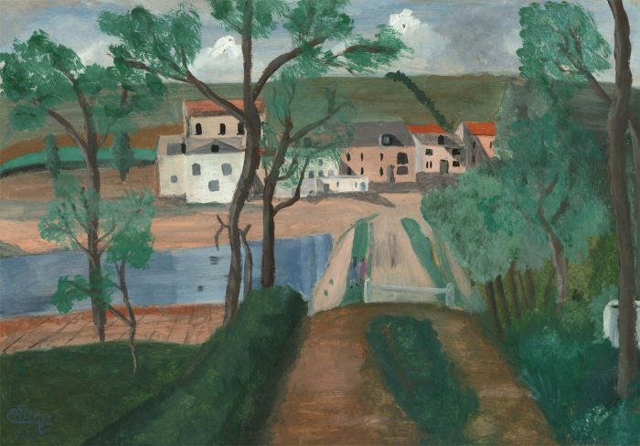 Crone - Signed 1966 Gouache, Rural Town
