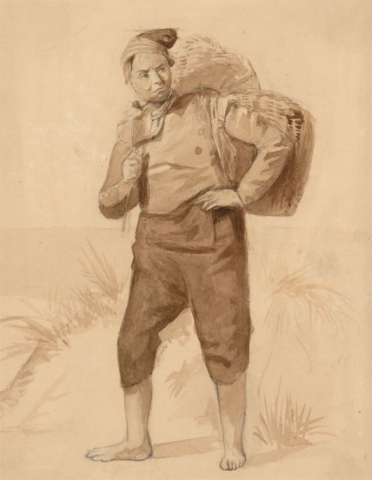Jean Jacques Haakman - Late 19th Century Watercolour, Man Carrying Basket
