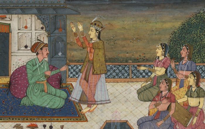 Richly Detailed Mughal 19th Century Gouache - Court Scene