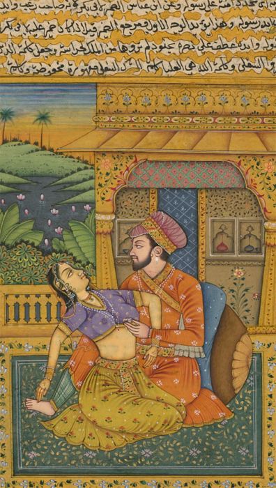 Richly Detailed Mughal 19th Century Gouache - Man and Woman