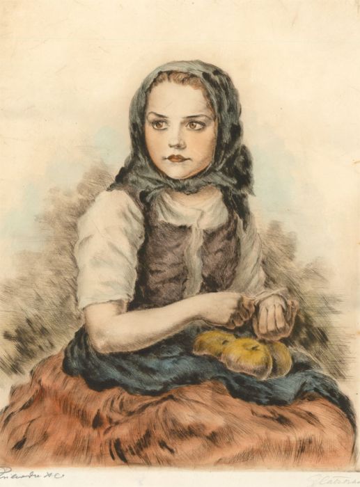Glatz Oszkár (1872-1958) - Signed Drypoint, Portrait of a Potato Peeler