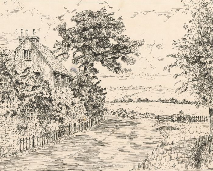 Fred Bennett - Signed Mid 20th Century Pen and Ink Drawing, Rural Landscape