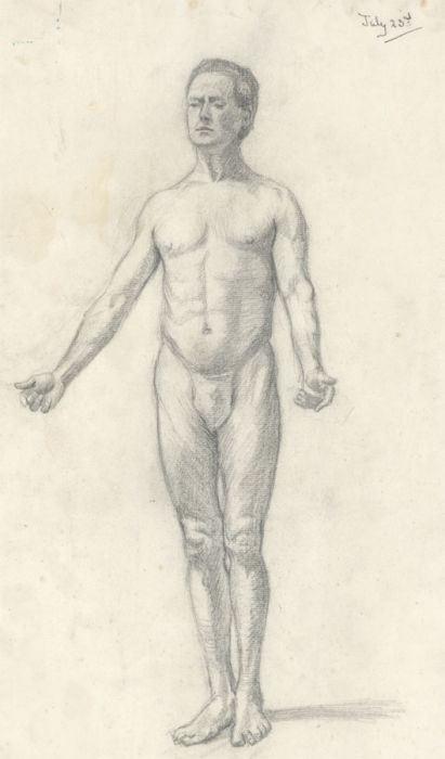 Olive Fitch-Jones - Early 20th Century Graphite Drawing, Standing Male Nude