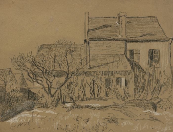 Hans James Berthold (b.1884) - Charcoal Drawing, Farmhouse in Landscape