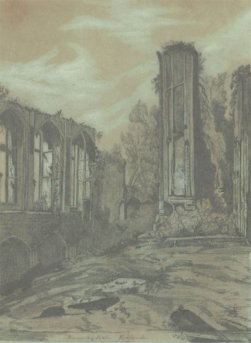 S.A.W - Fine Late 19th Century Graphite Drawing, Kenilworth Hall