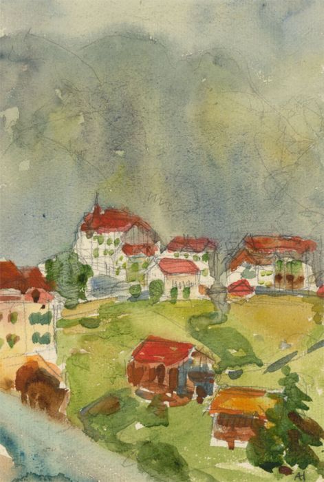 A.H. - 19th Century Watercolour, Mettlen, Switzerland