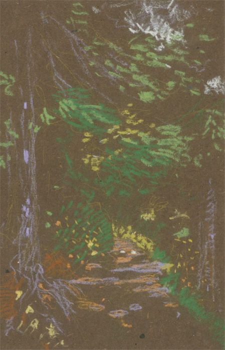 A.H. - 19th Century Pastel, Path Through Woods