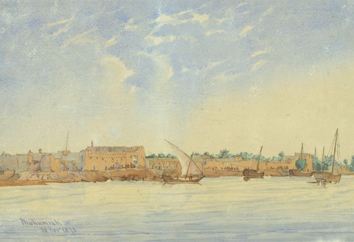 Very Fine 1873 Watercolour - African Coastal Town